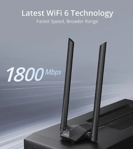 BrosTrend AX1800 High Gain WLAN Stick für PC, WiFi 6 Stick hohe Reichweite, DualBand 1201Mbit/s 5GHz + 574Mbit/s 2.4G, USB WLAN Adapter Langstrecken mit Zwei 5dBi-Antennen, NUR für Windows 10 / 11 - 