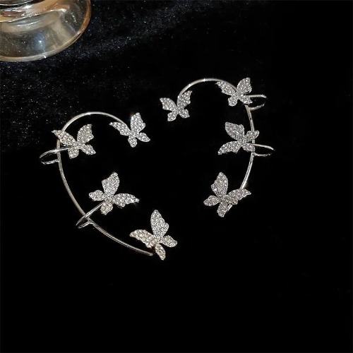 Rhinestone Butterfly Ear Cuffs for Kawaii Jewelry Collection - Silver Butterflies