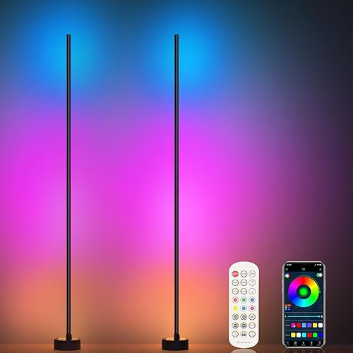 Miortior Corner Floor Lamp, 2 Pack LED Corner Lamp with App/Remote/Button Control, Smart RGB Floor Lamp with 16 Million DIY Colors & 68+ Scene, Music Sync for Living Room, Bedroom, Gaming Room - 2 Pack