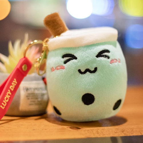 Boba Plush Keychain: Cute, Soft, Ready-to-Ship - Green close eyes / 10cm 0.06kg