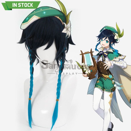 【In Stock】Game Genshin Impact Bards Venti Blue Gradient Mixed Blue Short Cosplay Wig