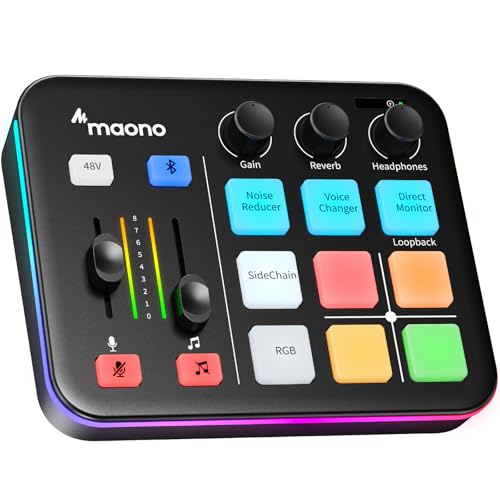 MAONO Gaming Audio Mixer, Audio Interface with Pro-preamp, RGB, Bluetooth, 48V Phantom Power for Live Streaming, Podcasting, Content Create, Gaming MaonoCaster G1 NEO (BLACK) - Black