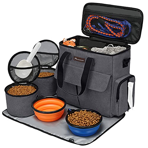 Modoker Airline Approved Pet Travel Bag, Weekend Dog Travel Set for Dog and Cat, Airline Approved Tote Organizer with Multi-Function Pockets 2 Food Storage Containers, 2 Collapsible Bowls (Dark Gray) - Dark Gray