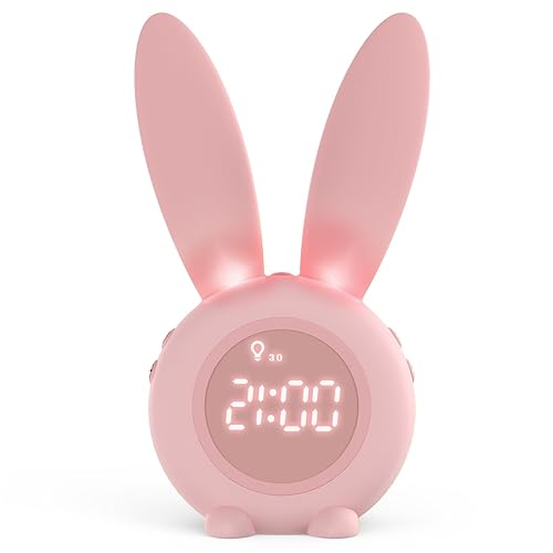 Homealexa Kids Alarm Clock, Girls and Boys Alarm Clock Digital for Bedroom, Rabbit Alarm Clock, LED Wake Up Light Girls Alarm Clock, Bedside Clock (pink) - one - Pink