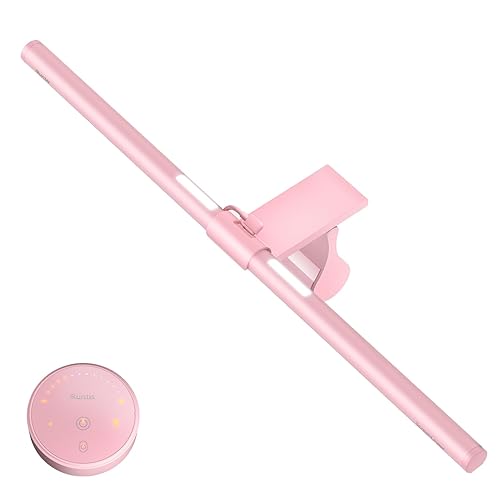 Quntis Computer Monitor Light Bar Curved with Remote & Backlight for Eye Caring, 40cm Pink Screen Light Bar Stepless Dimming Hue Adjustment, No Glare Monitor Lamp as Gift for Girls Game Work Desk Lamp - Glow Pink 40cm