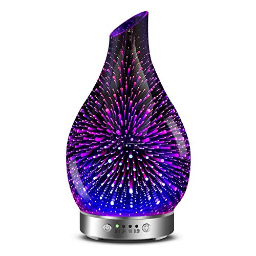 MAXWINER Essential Oil Diffusers Ultrasonic 3D Glass Aromatherapy Diffuser, Auto Shut-Off, Timer Setting, 7 Colors LED Lights Changing for Home, Office, Spa 120ml - 3d Firework