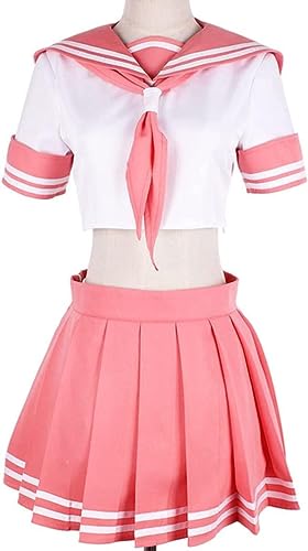 MIGUOO Anime Astolfo Cosplay Costume Women JK Role Play Uniform Sailor Suit Pleated Skirt Halloween Party School Uniforms - Pink - M