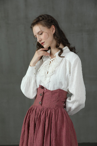 Laurel 13 | Lace-up Linen Blouse Shirt | White / XS