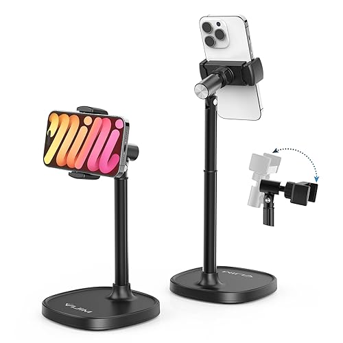ULANZI Cell Phone Stand Mount for Desk, Vijim HP004 Adjustable Height & Angle Phone Holder, 360 Degree Rotating Desktop Phone Stand Compatible with iPhone, Samsung and All Phones - BLACK