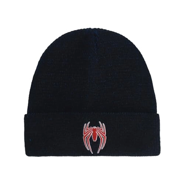 Marvel Spider-Man Beanie Hat, Game Logo Winter Knit Cap with Cuff, Blue, One Size