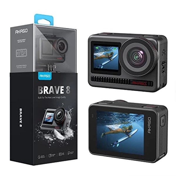 AKASO Brave 8 4K60FPS Action Camera, 48MP Photo Touch Screen Waterproof Super Wide Angle 16x Slo-mo SuperSmooth Stabilization Underwater Camera with Remote Control Helmet Accessories