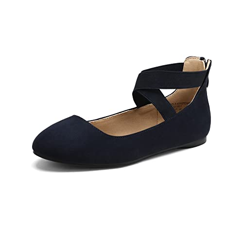 DREAM PAIRS Women's Flats Comfortable Fashion Elastic Ankle Straps Shoes - 8 - Navy