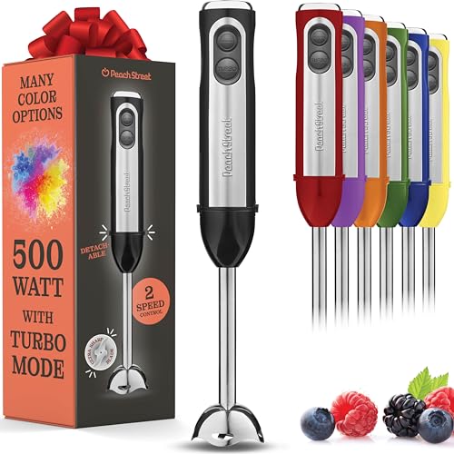 Powerful Immersion Blender, Electric Hand Blender 500 Watt with Turbo Mode, Detachable Base. Handheld Kitchen Gadget Blender Stick for Soup, Smoothie, Puree, Baby Food, 304 Stainless Steel Blades - Black