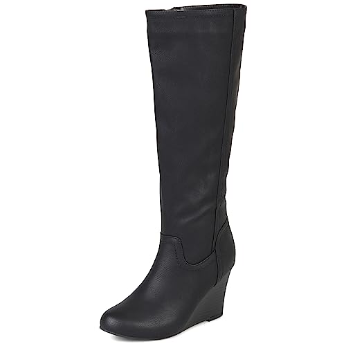 Journee Collection Womens Langly Boot with Wedge Heel and Inside Zip Entry - 7.5 - Black
