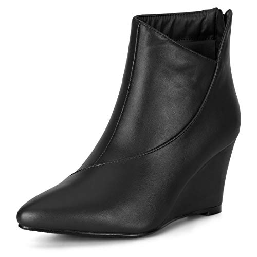 Allegra K Women's Pointed Toe Zipper Wedge Heel Ankle Booties - 7.5 - Black