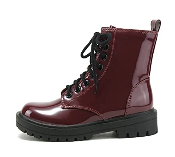 Soda FIRM - Lug Sole Combat Ankle Bootie Lace up w/Side Zipper - 7.5 - Burgundy Patent