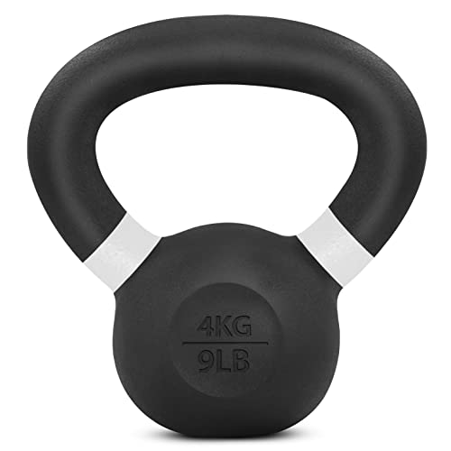 Yes4All Powder Coated Cast Iron Competition Kettlebell with Wide Handles & Flat Bottoms – 4, 6, 8, 10, 12, 14, 16, 20, 24, 32, 40kg - A - White - 4 KG / 9 LB