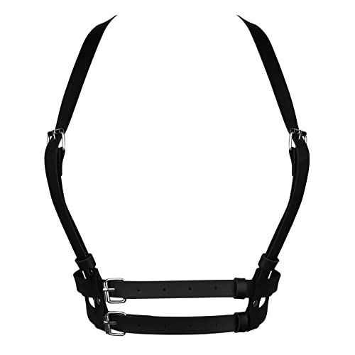 SAILIMUE Body Waist Belt For Women Faux Leather Goth Punk Rave Party Waist Belt Adjustable Black Body Chest Jewelry - A