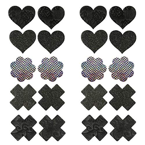IKAXON Glitters Pasties Nipple Covers,Multi Design Nipple Stickers Disposable,Waterproof (Black), Glitter Black, Large - Glitter Black