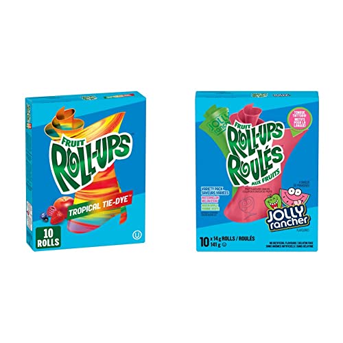 Betty Crocker Gluten Free Fruit Roll-Ups Tropical Tie-Dye, 10 Count & Gluten Free Fruit Roll-Ups Variety Pack Jolly Rancher Green Apple and Watermelon, 141 Grams