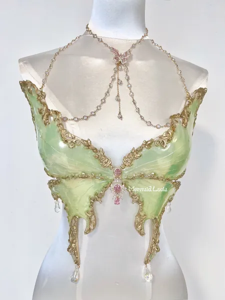 Light Green Luna Moth Resin Mermaid Corset Bra Top Cosplay Costume Patent-Protected