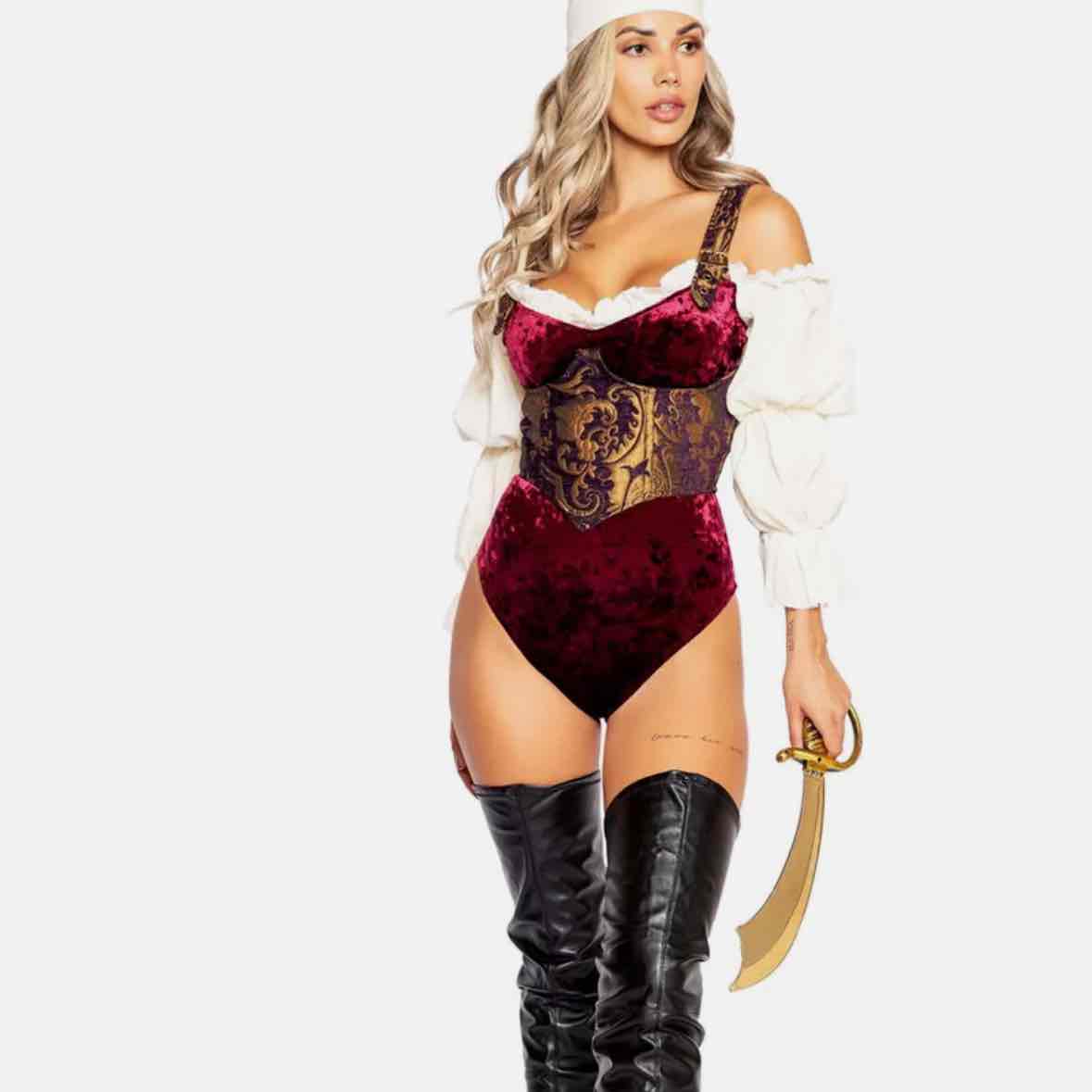 Roma Elegant Pirate Maiden Velvet Romper Bodysuit Costume Adult Women 4979