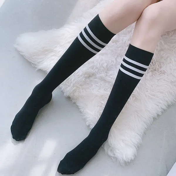 Striped Knee High School Girl Socks