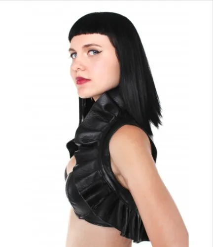 (1628) Women's Ruffled Leather Bolero