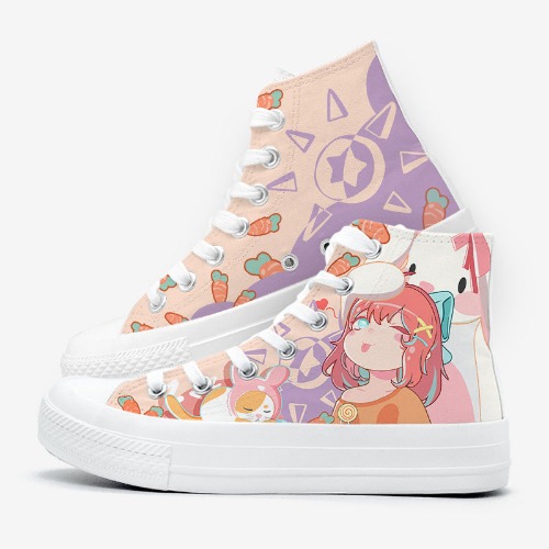 Kawaii Poi Poi Anime Girl Print High Cut Ankle Sneakers | Cartoon Girls / US 8.5 / EU 39 / UK 6