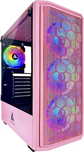 Apevia Predator-PK Mid Tower Gaming Case with 1x Tempered Glass Panel, Top USB3.0/USB2.0/Audio Ports, 4X RGB Fans, Pink Case - PREDATOR PINK