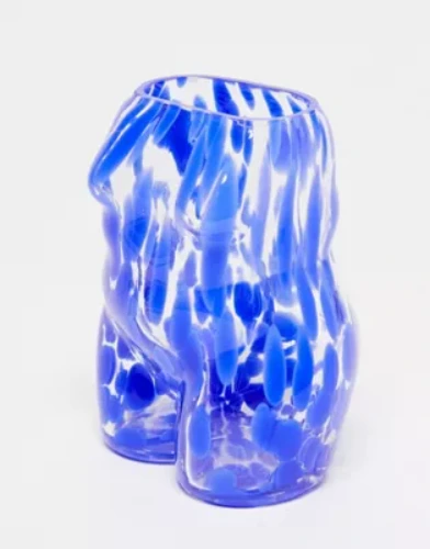 Monki glass vase in blue splatter print