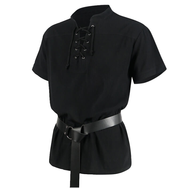 Vintage Medieval Strapped Warrior Belt Shirt - Black / S （Bust 108 cm）