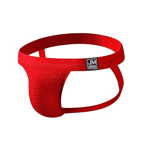 JOCKMAIL Mens Jockstraps Underwear Sexy Sport Athletic Supporter Jock Strap for Men - M - Red