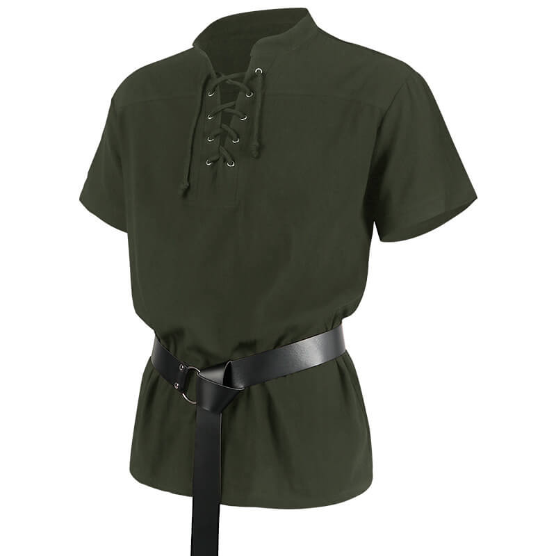 Vintage Medieval Strapped Warrior Belt Shirt - Green / S （Bust 108 cm）