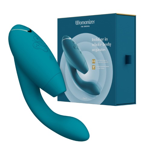 Womanizer Duo 2 Stimulateur féminin clitoridien - Vibromasseur pour stimulation du clitoris et du point G - Smart Silence - Suceur de clitoris point G avec 14 niveaux de puissance - Bleu pétrole