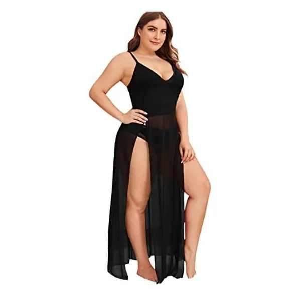 
                            SOLY HUX Women's Plus Size Split Long Mesh Lingerie Dress Babydoll Chemise
                        