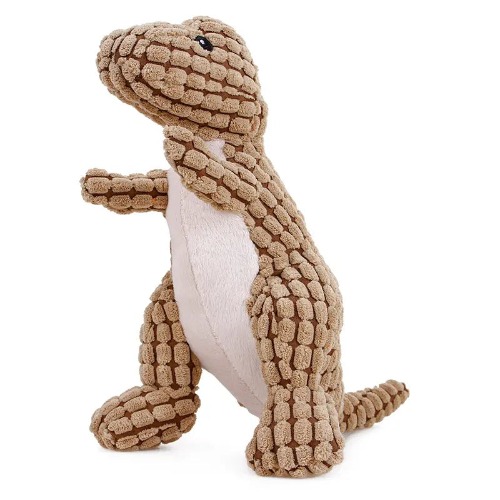 Durable Plush Squeaky Dinosaur Dog Toy - 32*14cm / Brown