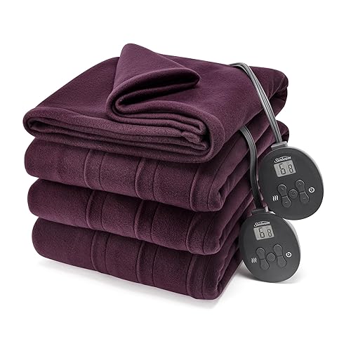 Sunbeam Royal Ultra Fleece Heated Electric Blanket Queen Size, 90" x 84", 12 Heat Settings, 12-Hour Selectable Auto Shut-Off, Fast Heating, Machine Washable, Warm and Cozy, Claret - Claret - Queen