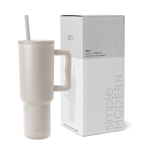 Simple Modern 40 oz Tumbler with Handle and Straw Lid | Insulated Cup Reusable Stainless Steel Water Bottle Travel Mug Cupholder Friendly | Gifts for Women Men Him Her | Trek Collection | Almond Birch - -Almond Birch - 40oz