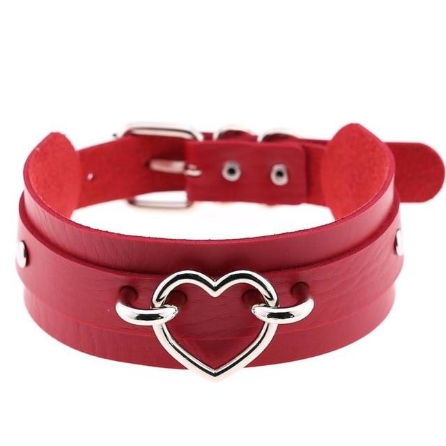 Vegan Leather Heart Collar - Red