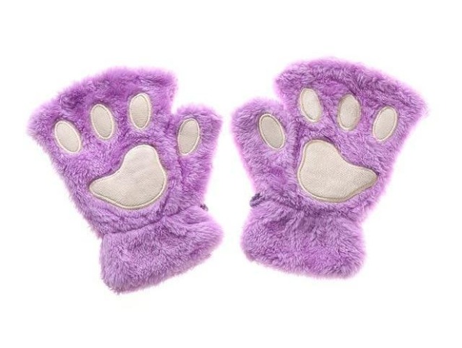 Furry Neko Mittens - Purple