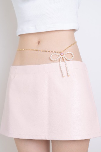 Pink Pearlette Ribbon Waist Chain | Pink Heart and Chain / 25 - 30"