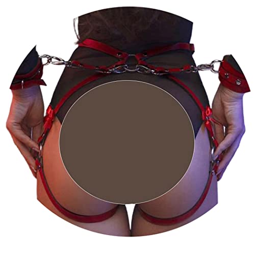 Aiosy Punk Waist Chain Red Leather Belly Body Chain Thigh Harness Belt Rave Body Accessories Jewelry for Women and Girls