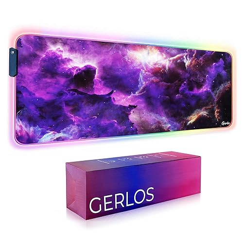 Gerlos RGB Large Gaming Mouse Pad, Extended Soft LED Mouse Pad, Non-Slip Rubber Base, Water Resist Keyboard Pad, Computer Mousepad 31.5×11.8 inches - Purple