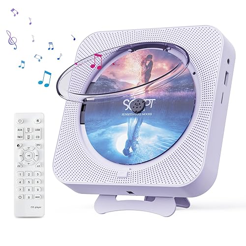 MICOCIOUS Portable CD Player with Bluetooth Desktop CD Player for Home CD Music Players with Remote Control,Timer,Built-in Dual Speakers with LED Display Home Audio Boombox FM Radio (Purple) - Purple