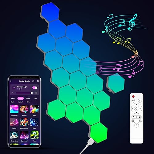 Kangtaixin Hexagon LED Lights — 20 Pack Hex Wall Light RGB Gaming Panels Hexagonal Smart Lighting Panel Sync to Music for Room Bar Gaming Setup Bedroom - C.white-20pack