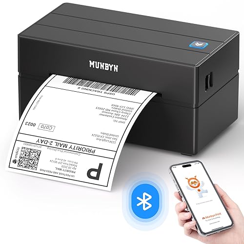 MUNBYN Shipping Label Printer Bluetooth, Postage Thermal Label Printer 4x6 for Business, Compatible with Etsy, Shopify, eBay, Amazon, Royal Mail, DHL, DPD, Evri, Easy to Use, 130B, Black - Black