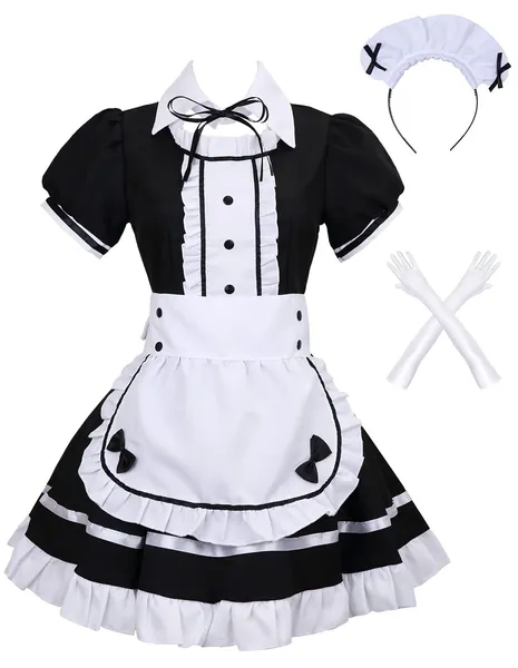 Colorful House Women's Cosplay French Apron Maid Fancy Dress Costume - 2X-Large Black