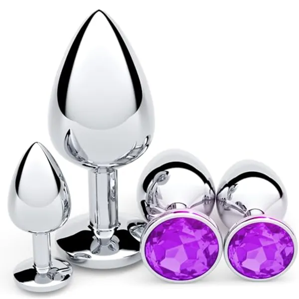 Anal Plug Beginner Set - 4 PCS Jewel Butt Plugs Sex Toy Anal Training Kit- G Spot Anal Sex Adult Toy for Beginner Adult Unisex Women and Men Couple (Deep Purple)