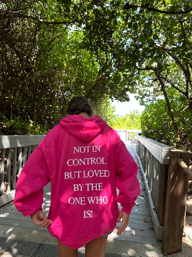 "loved by the One who is" hoodie in pink | medium